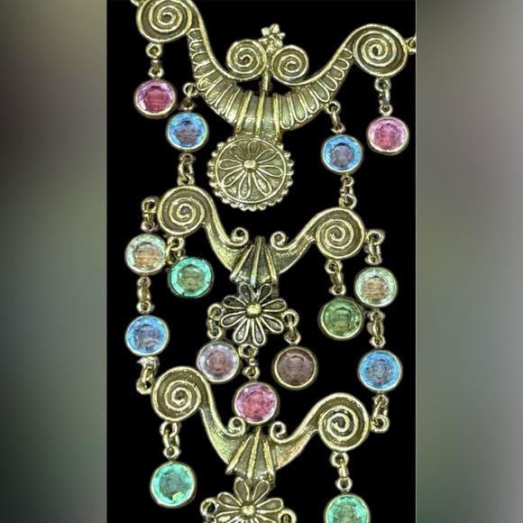 Vintage Goldette Multicolor Gold tone art glass  Statement Necklace - Picture 3 of 5